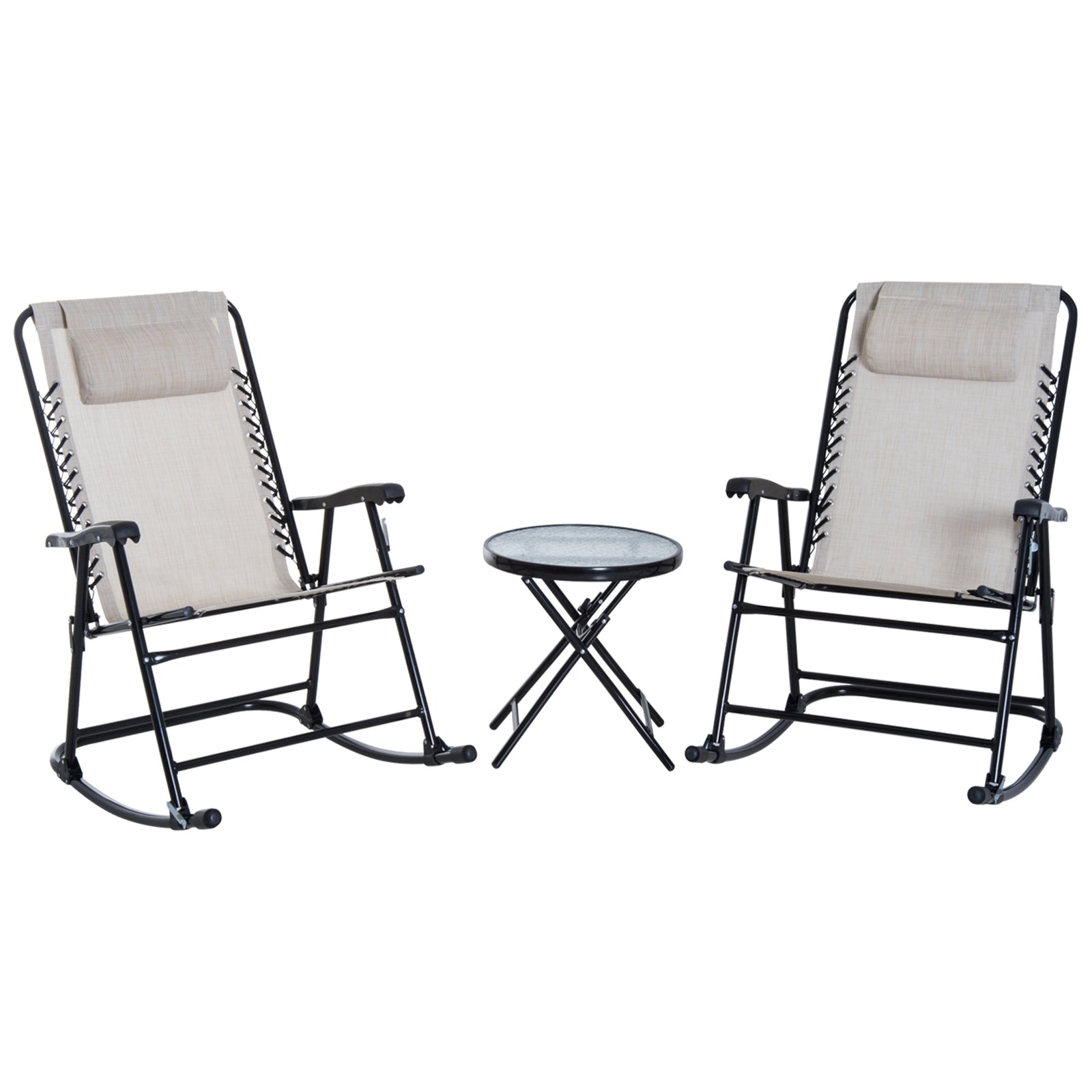 3 Piece Outdoor Rocking Set, 2 Chairs & Table | Beige