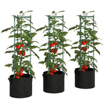 Outsunny 3 Packs Tomato Cages With 83.7l Grow Bags, 120cm Plant Stakes