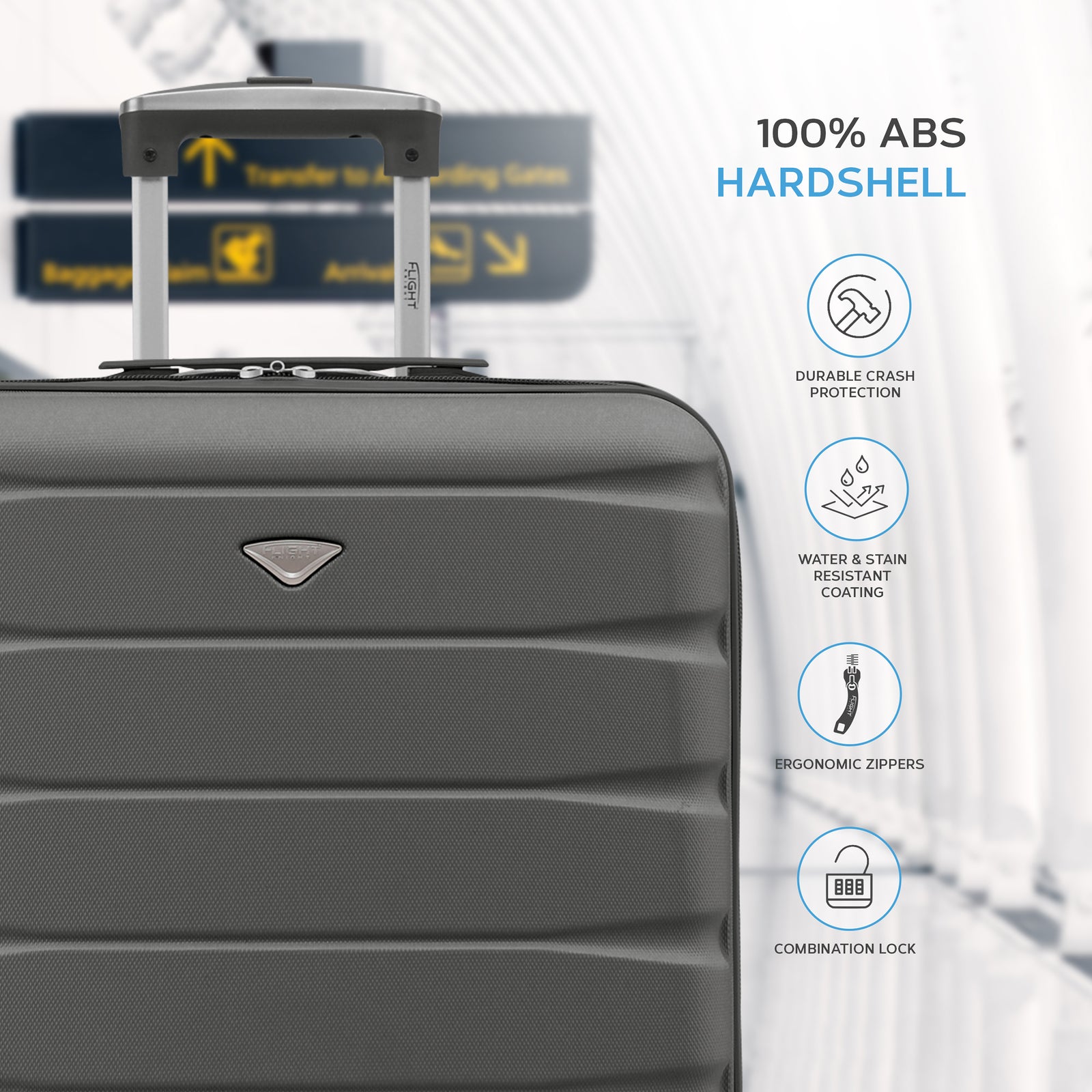 56x45x25cm Large Cabin Carry On Case - Overhead Luggage Suitcase - 4 Spinner Wheels - Abs Shell | 56 x 45 x 25cm | Charcoal