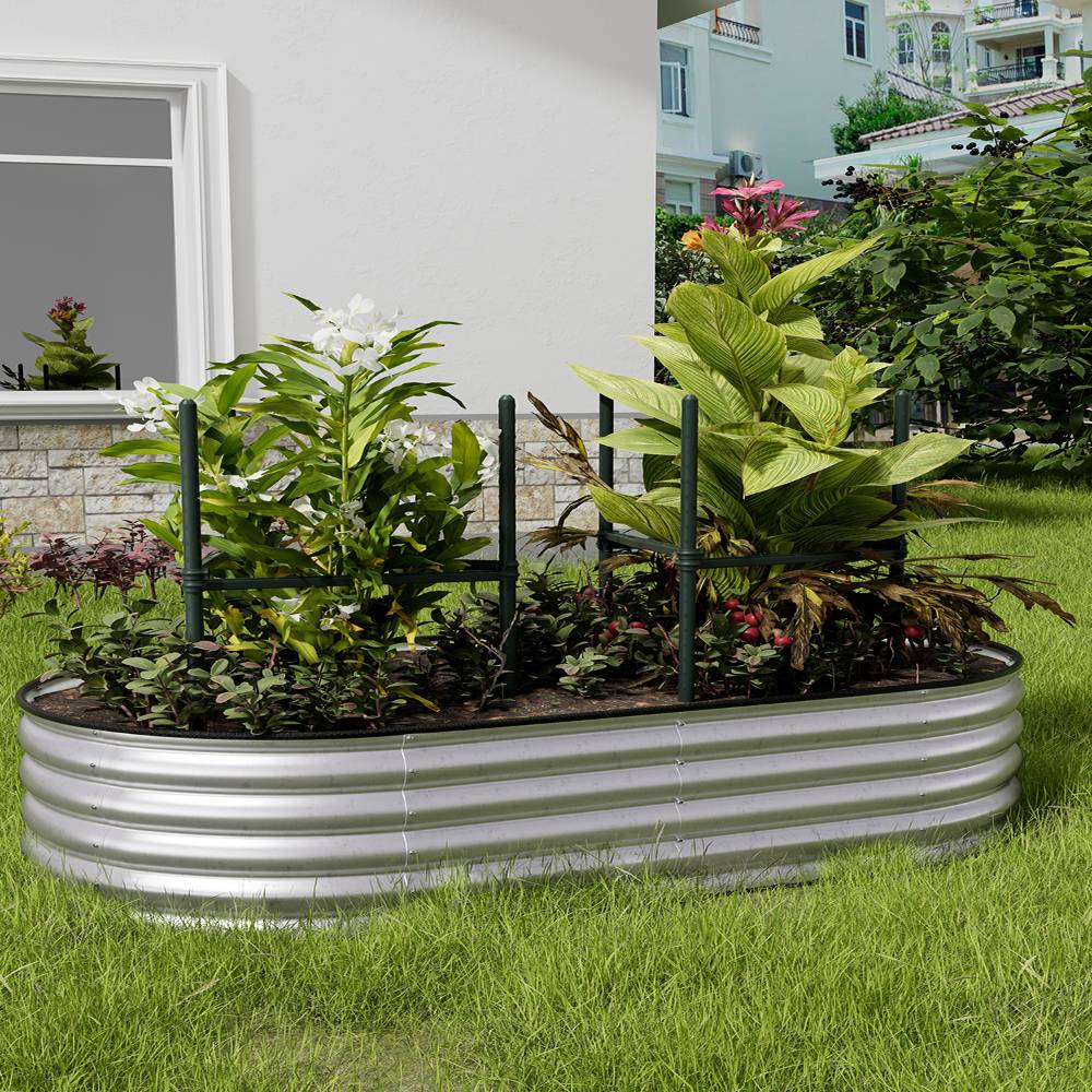 Garden Bed Oval-shaped Galvanized Steel Raised  Galvanized Planter Box Garden Planter With Metal | Small | Galvanized Silver
