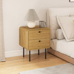Bedside Table, Modern Nightstand With 2 Drawers Rounded Edges, Oak