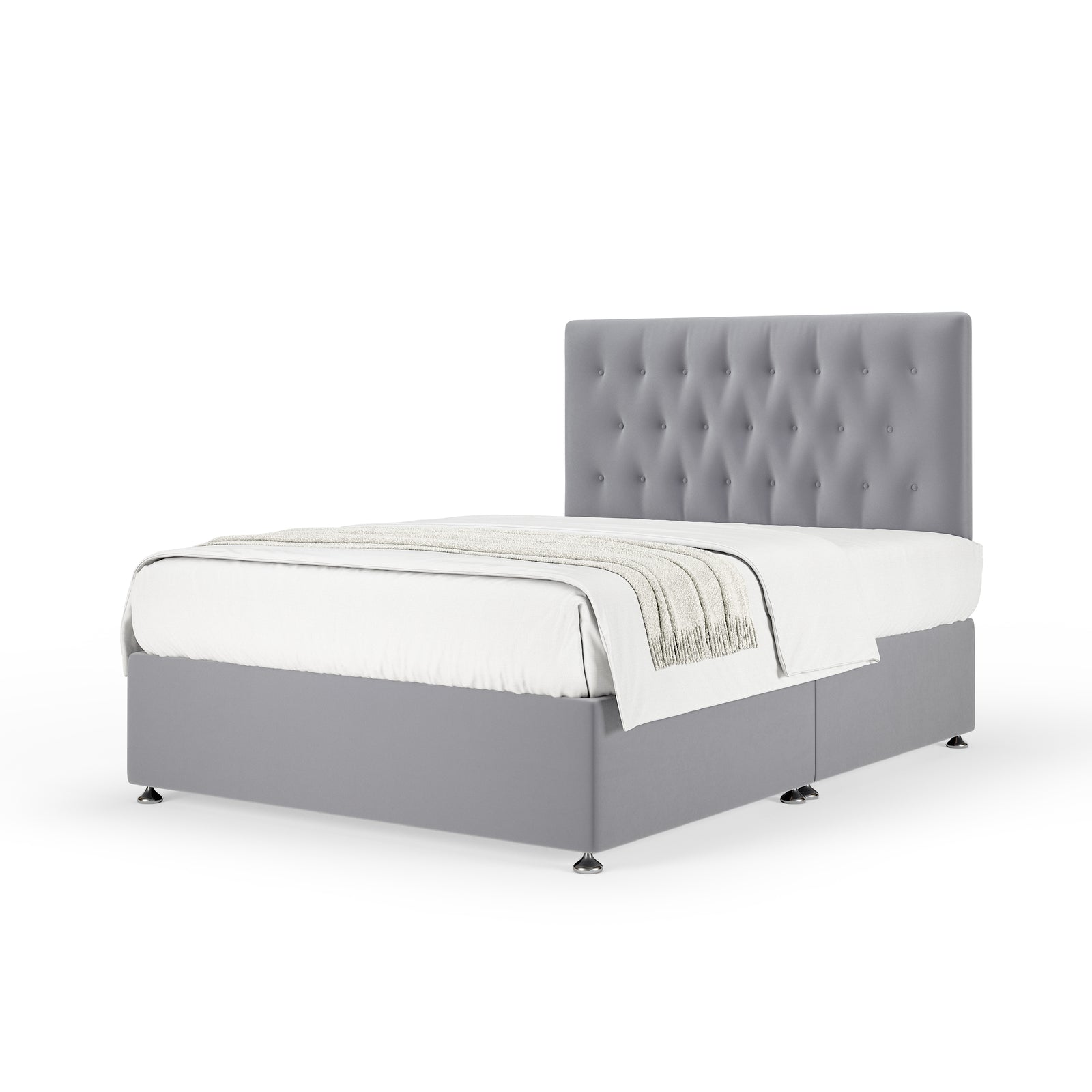 Plush Velvet Divan Base And Button Headboard | King | Silver