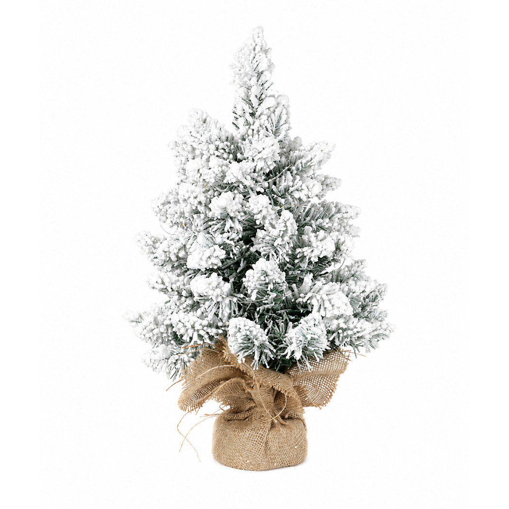Santaco Christmas Tree Mini 49cm Snow Flocked PVC LED Tabletop Desk Xmas White