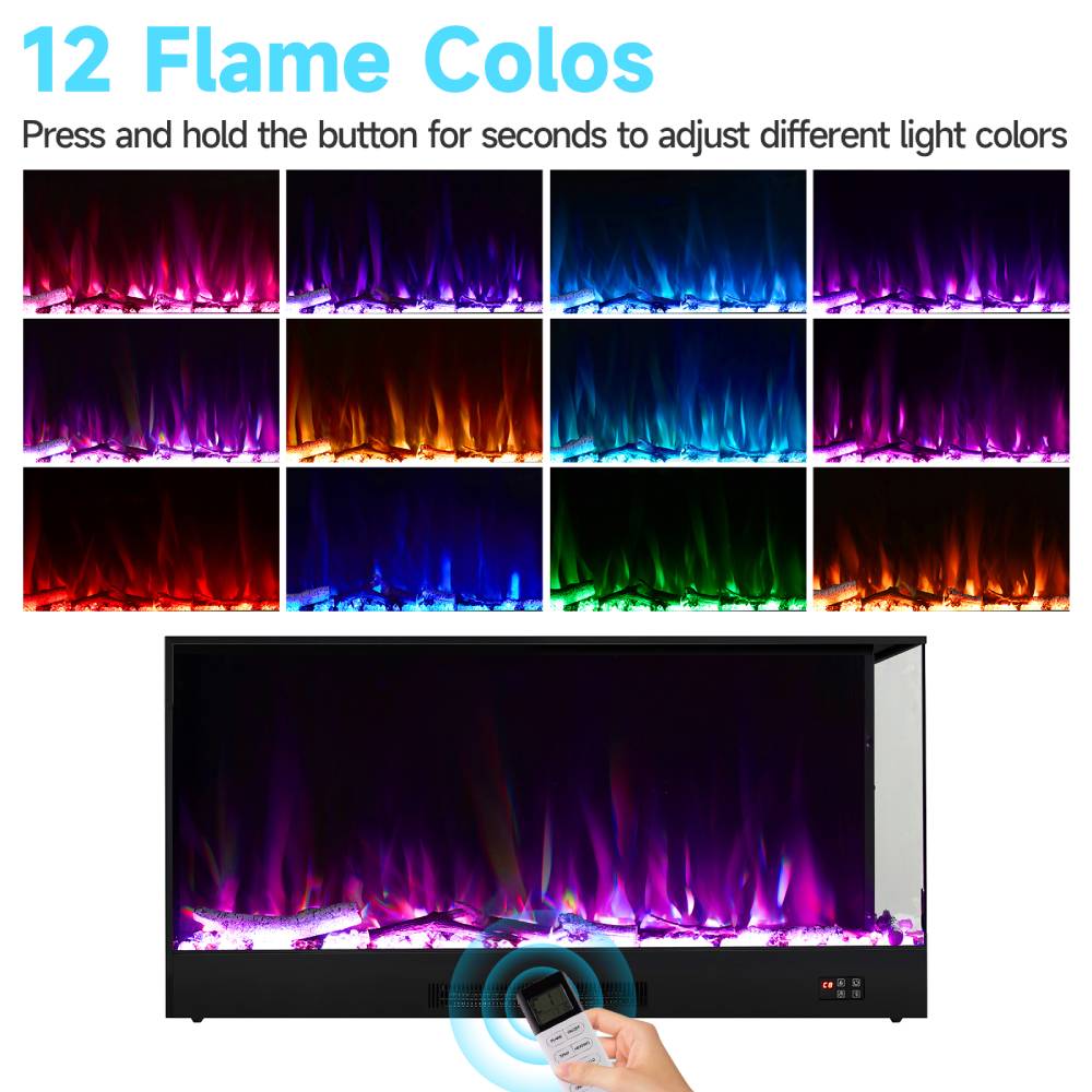 L-Shaped Smart Electric Fireplace with APP & Remote Control, 750W/1500W Recessed Fireplace Heater, 12 Flame Colours, Adjustable Brightness, Timer & Realistic Crystal Flame Effect, Black Electric Fireplace