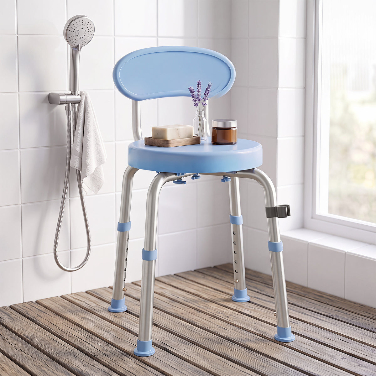HOMCOM 360° Swivel Shower Stool, Rotating Shower Chair With Aluminium Frame