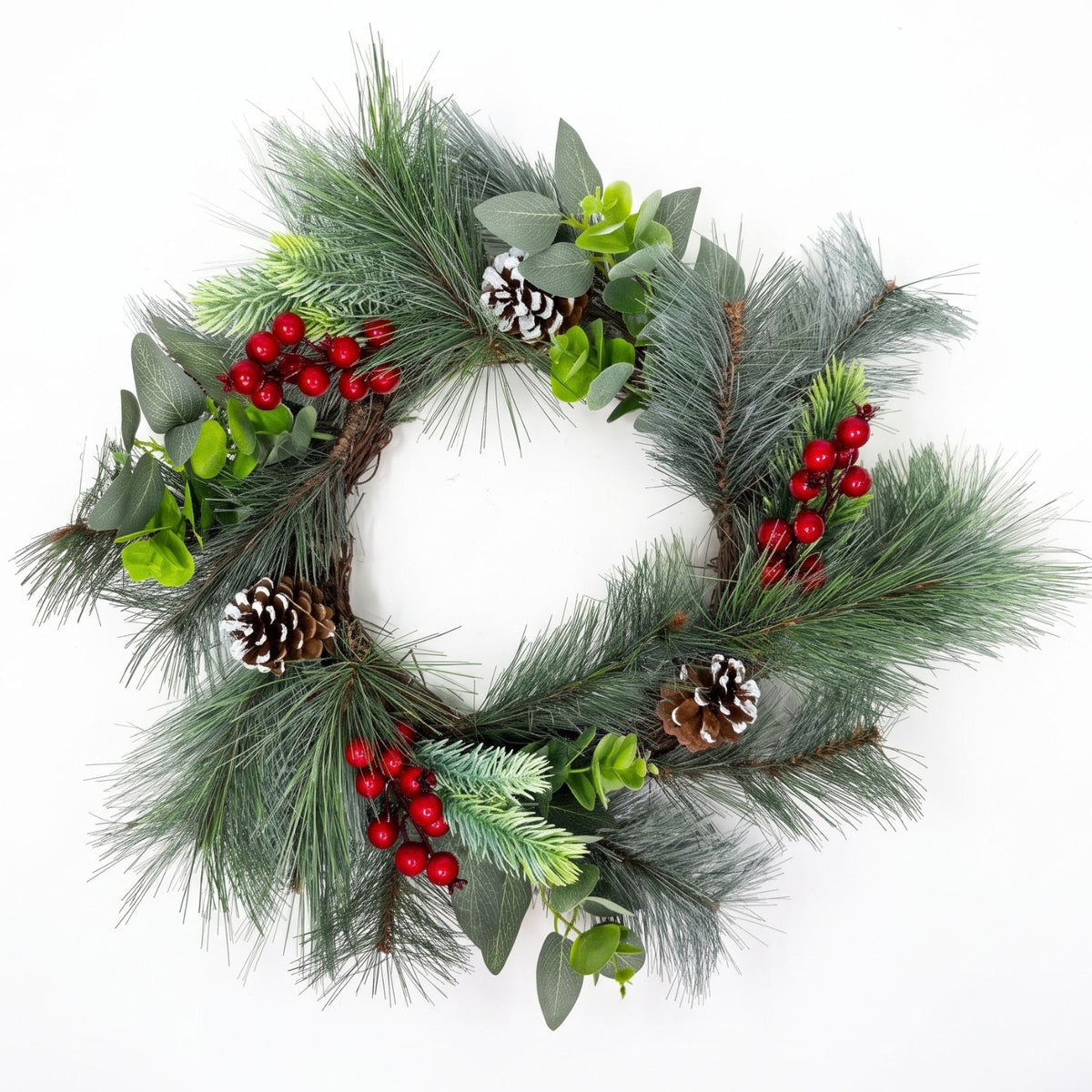 Artificial Frosted Pinecone Wreath, 50cm, Winter Snow