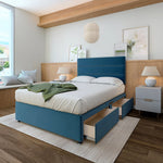 Plush Velvet 4 Drawer Divan Base And Lined Headboard | Small Double | Midnight Blue