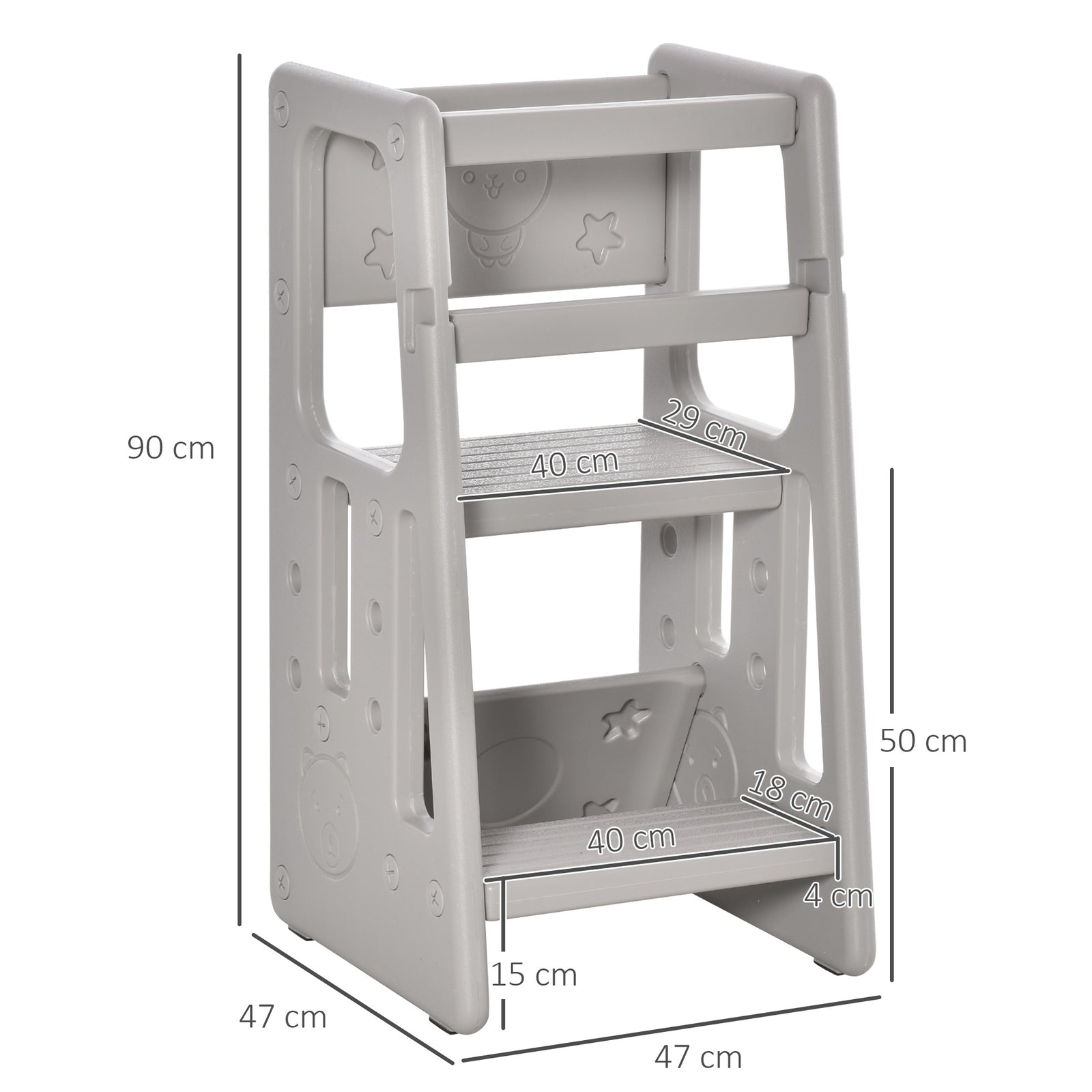 Step Stool, Adjustable Standing Platform, Toddler Kitchen Stool | Grey