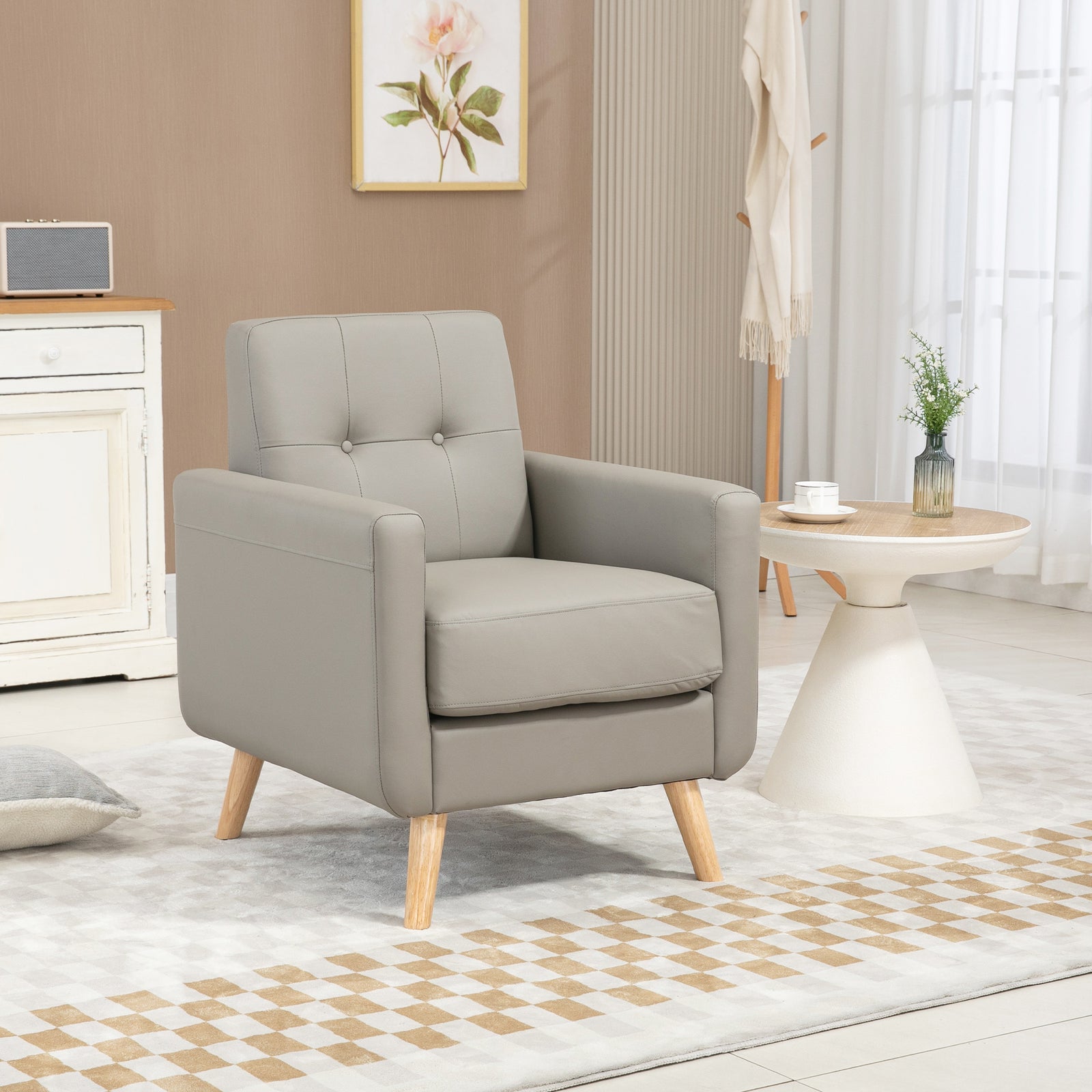 HOMCOM Retro Armchair Tufted Accent Chair For Bedroom Home Office