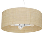Marshall Hand Made Designer Pendant Lamp In Matt White Metal And Natural Rattan Coloured Fabric