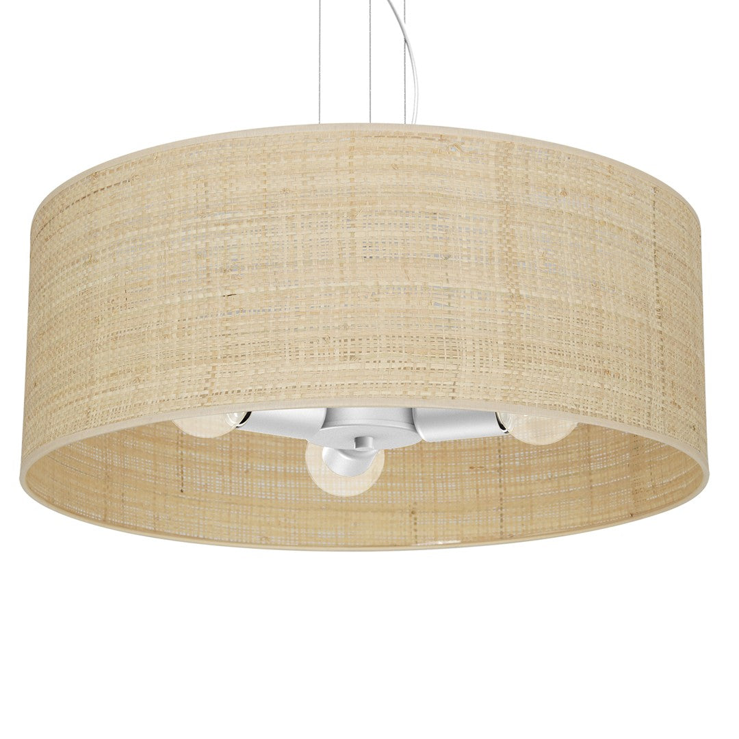 Marshall Hand Made Designer Pendant Lamp In Matt White Metal And Natural Rattan Coloured Fabric
