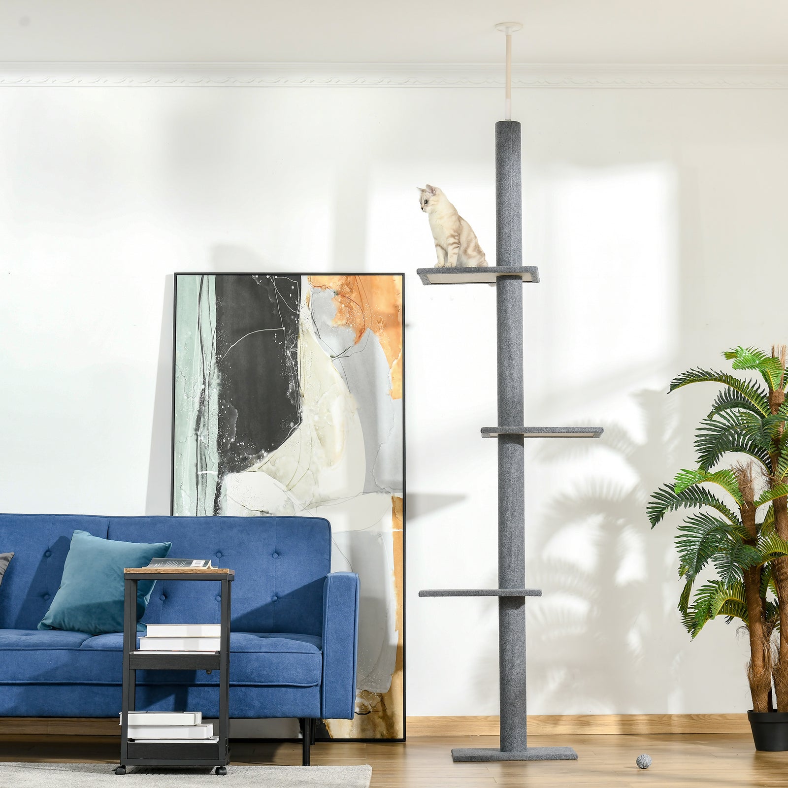 260cm Floor To Ceiling Cat Tree Kitten Tower W/ Adjustable Height | Gray