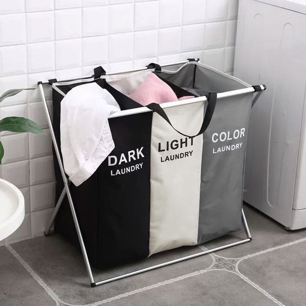 3-section Foldable Laundry Basket With Aluminium Frame