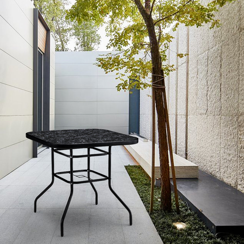 Square Garden Tempered Glass Black Marble Coffee Table - 80cm X 72cm H