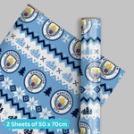 Manchester City FC Christmas Gift Wrap, 2 Sheet 2 Tag, Official Product