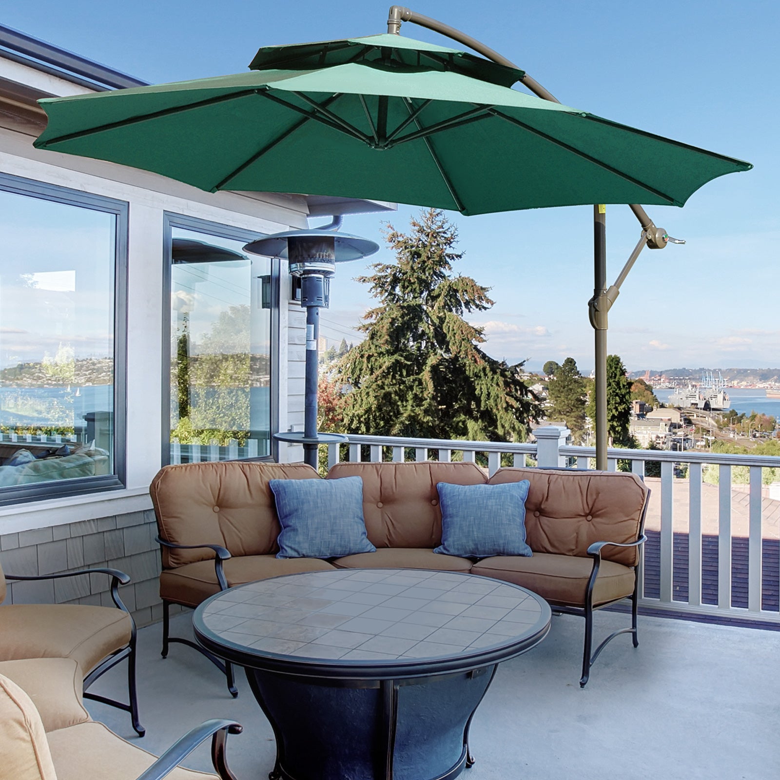 2.7m Cantilever Banana Parasol W/ Double Tier Canopy | Green
