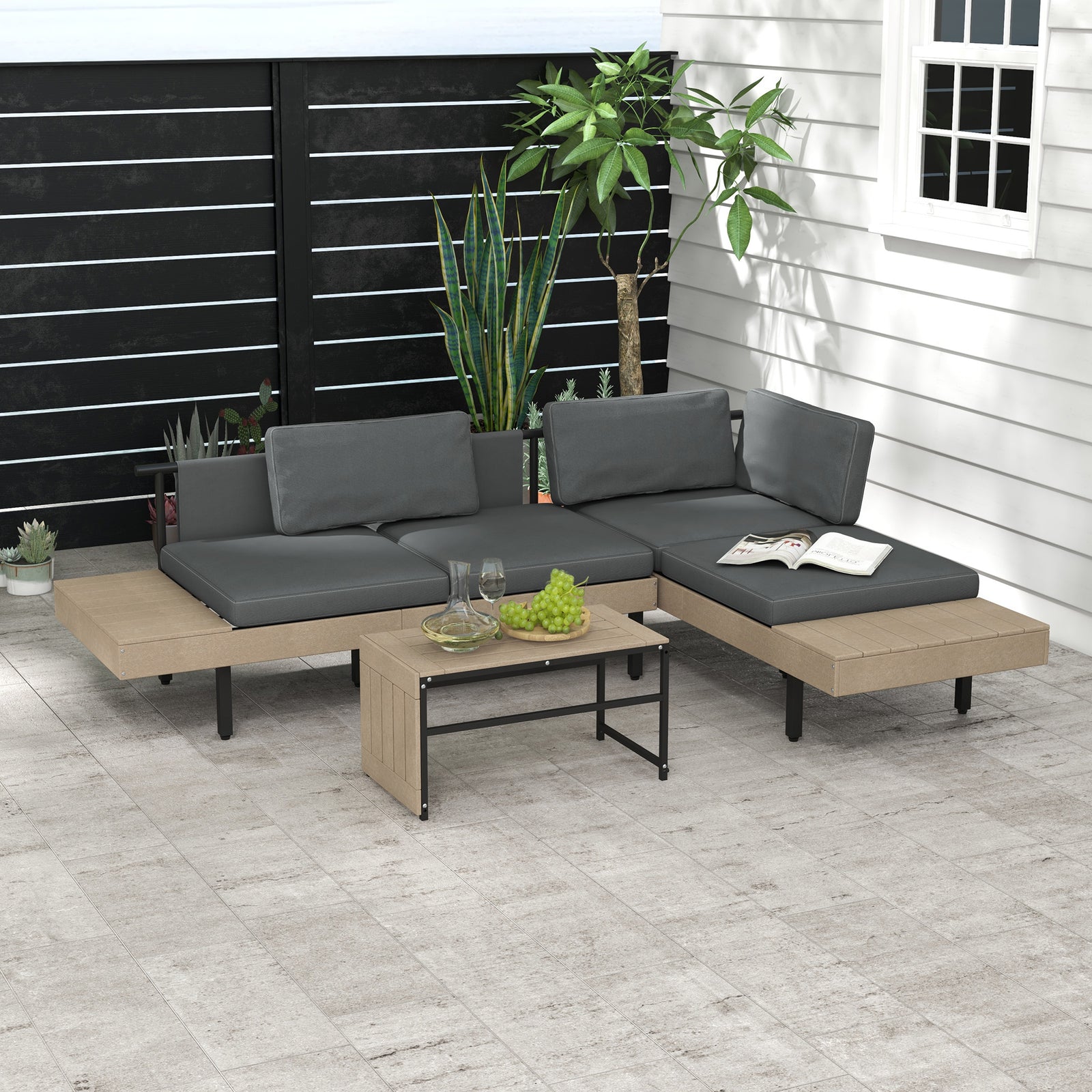 3-piece L Shape Sofa Set W/ Hdpe Table