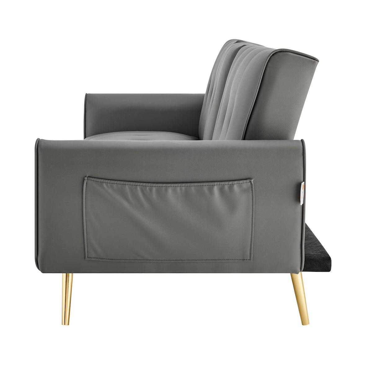Faux Leather Sofa Bed With Cup Holders - 3 Seater | Grey