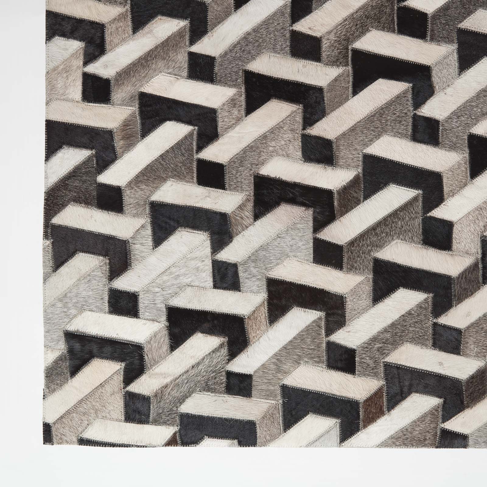 Geometric Leather Rug, 90 X 150 Cm | 150cm x 95cm | Black & Grey