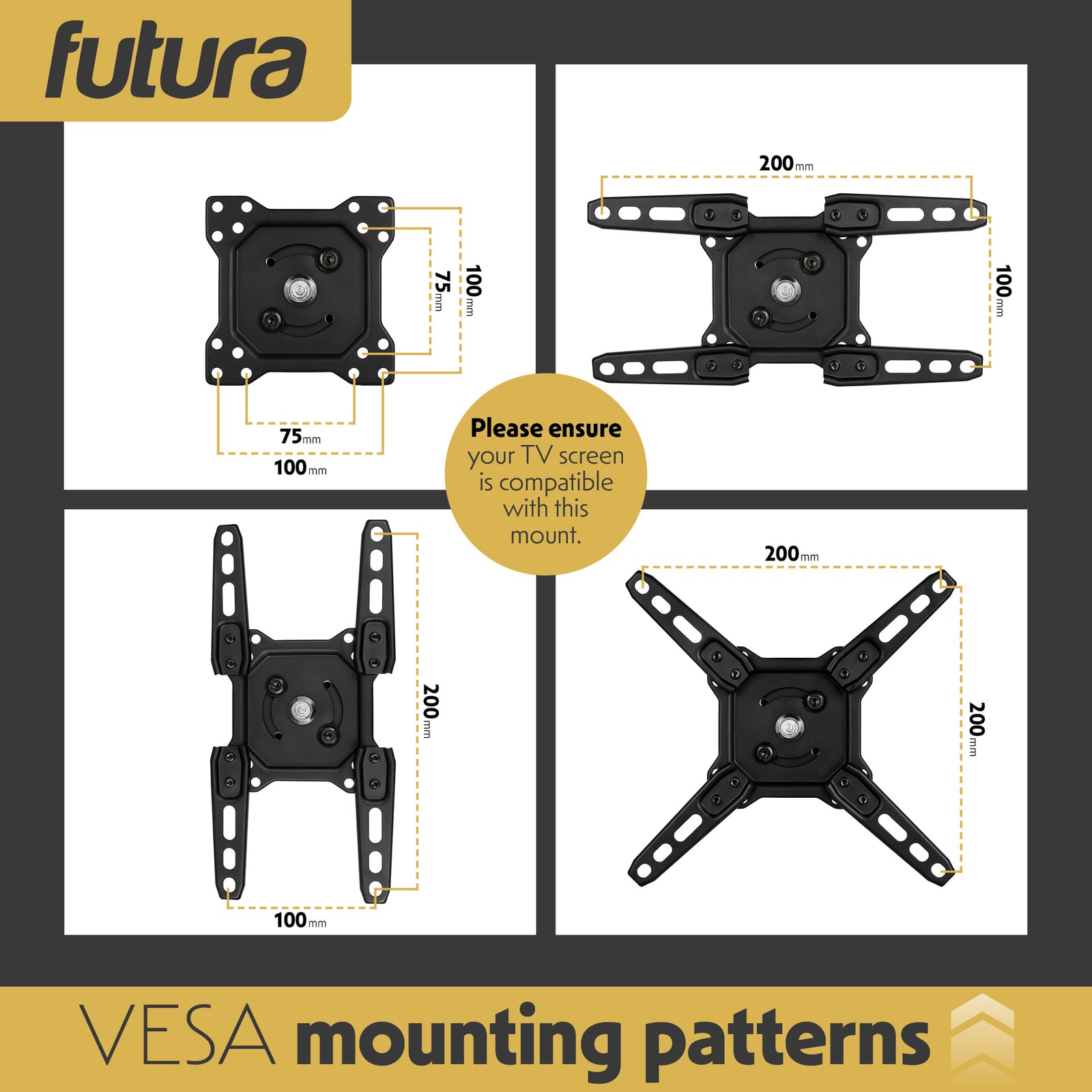 Universal Tv Wall Bracket Mount For 13-43 Inch Tvs, Tilt, Swivel & 90 Rotation, Vesa 75x75mm To 200x200mm, 20kg Max Load
