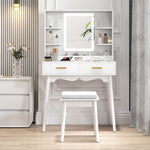 Dressing Table With Led Lighted Mirror And Cushioned Stool White