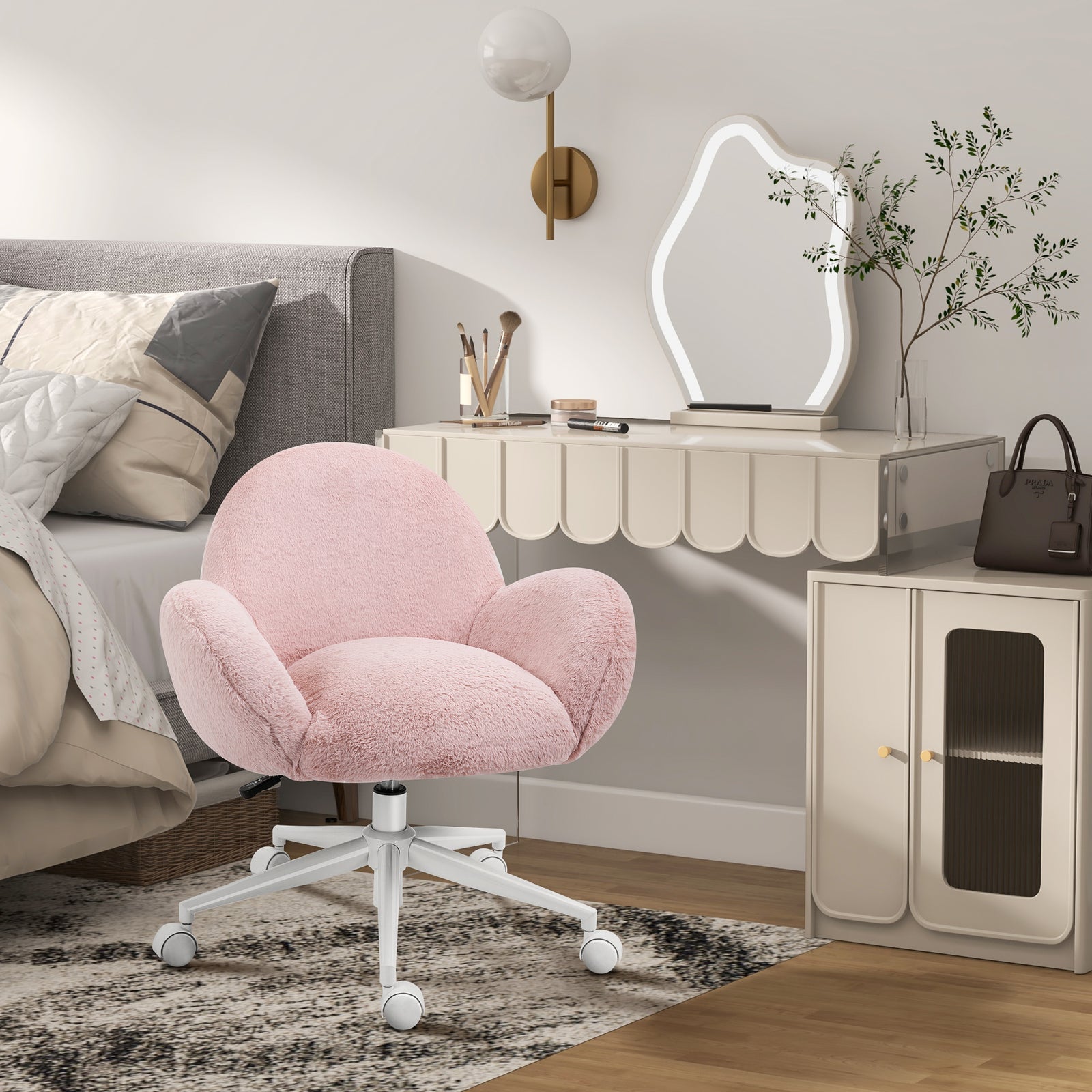 Fluffy Leisure Chair W/ Armrest | Pink