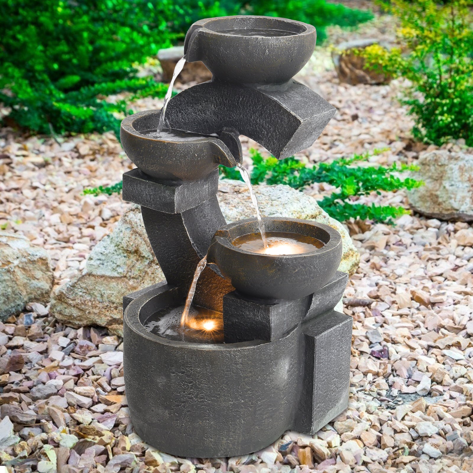 Cascading C Shaped Water Feature Garden Fountain