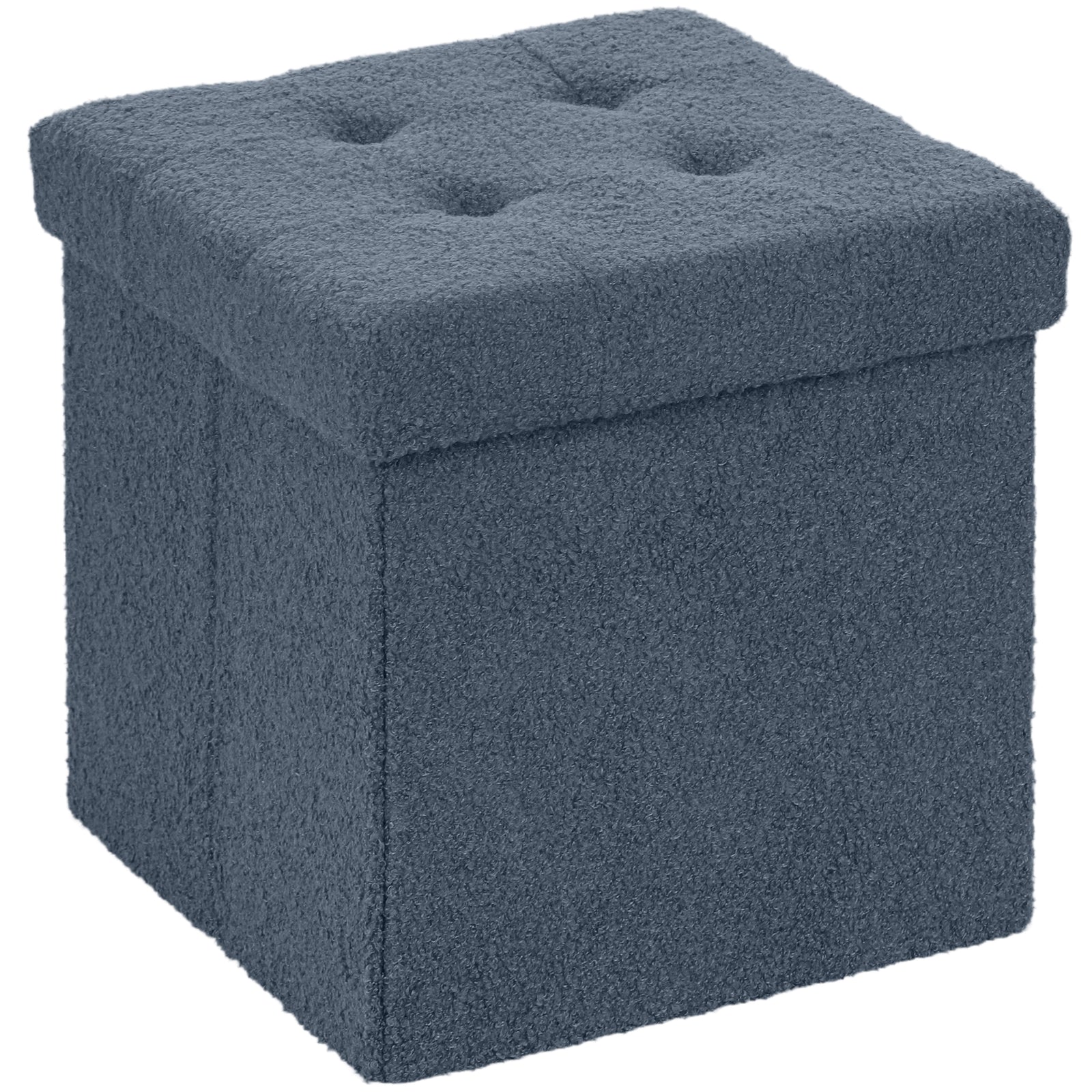 Foldable Sherpa Fleece Storage Ottoman, 38 x 38 x 38cm | Blue