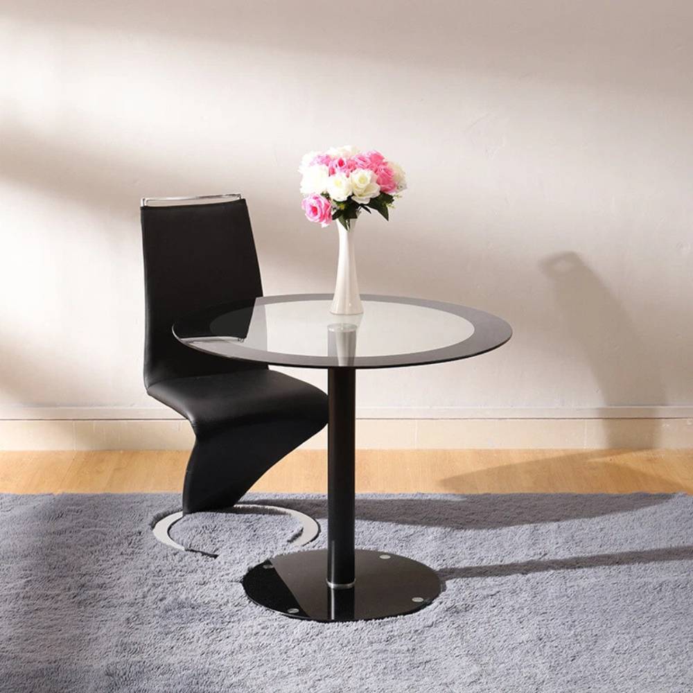Breeins 90cm Dia X 75cm H Round Dining Table, Black Rim Tempered Glass Top With Clear Center, Modern Pedestal Base Glass Dining Table