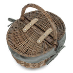 Wicker Small Antique Wash Double Lidded Oval Picnic Basket | Gray