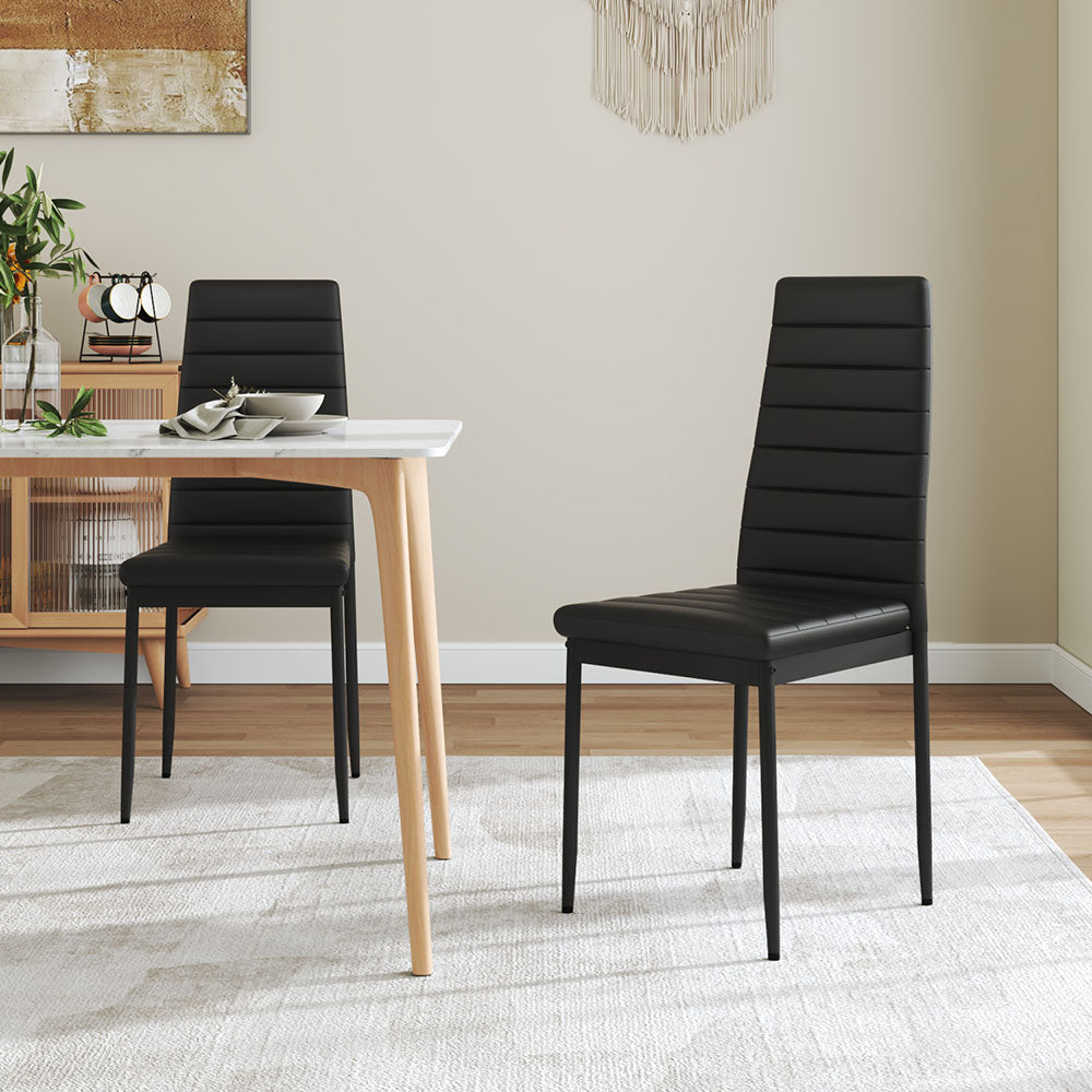 Set Of 2 Modern Faux Leather Armless High Back Dining Chairs | Set of 2 | Black