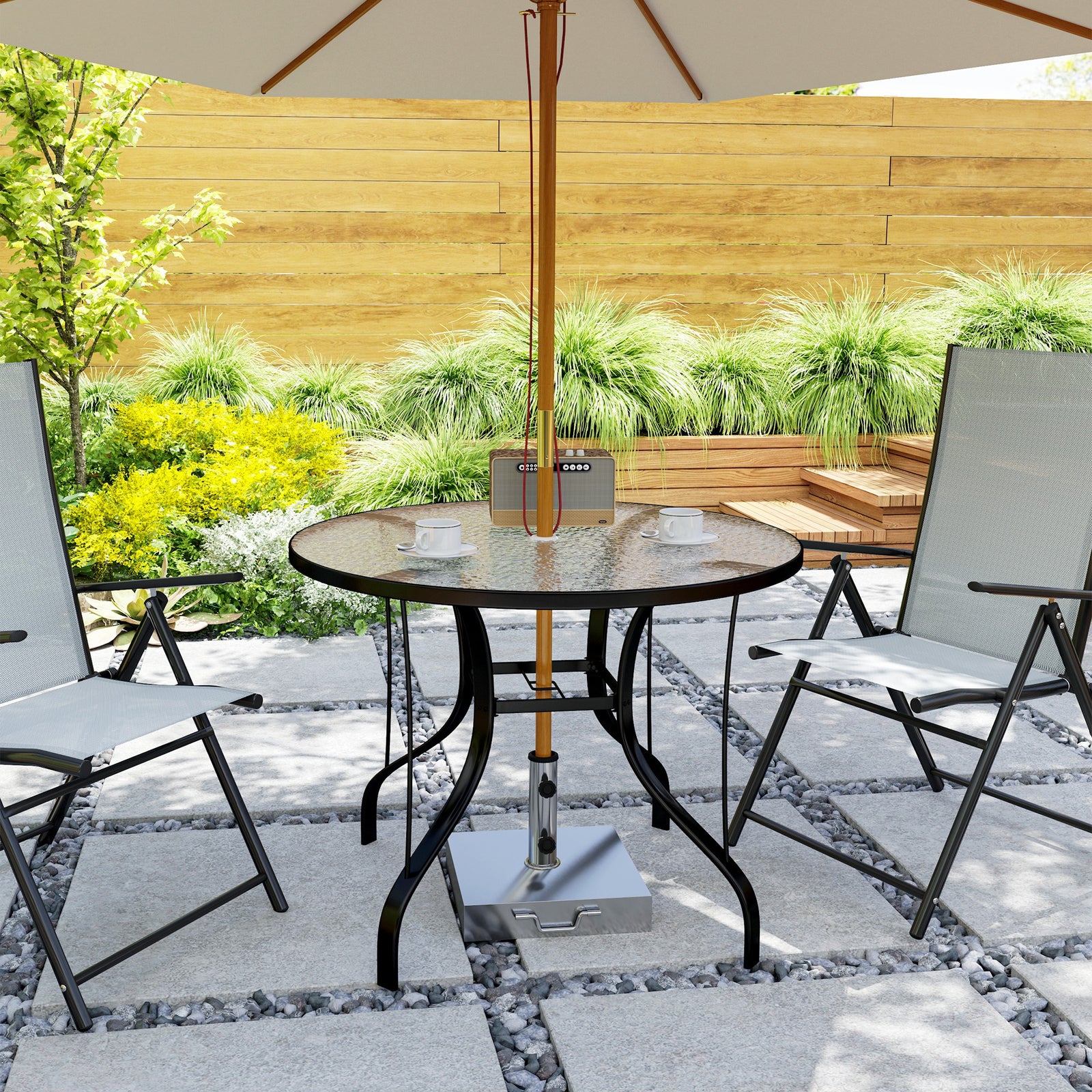 Outdoor Dining Table W/ Parasol Hole, Round