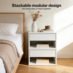Bedside Table Floating Set Of 2 Wall Mounted Drawer Open Shelf White | White