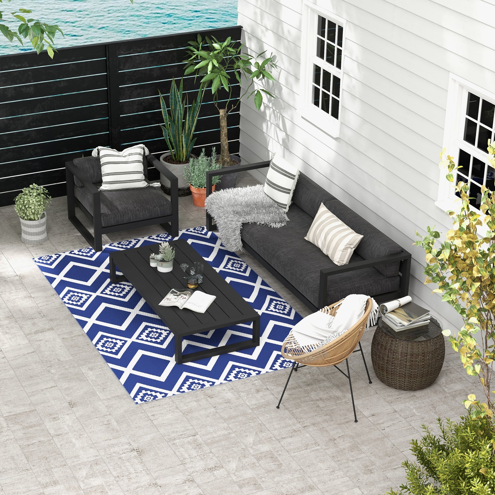 Reversible Rug W/ Carry Bag 182x274cm Blue