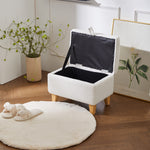 White Teddy Fleece Upholstered Storage Ottoman | Small | White