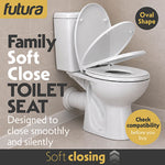 Futura Family Toilet Seat Soft Close White Oval, Bulit In Child Seat, Kids & Toddler Friendly, Quick Release, Top & Bottom Fixings
