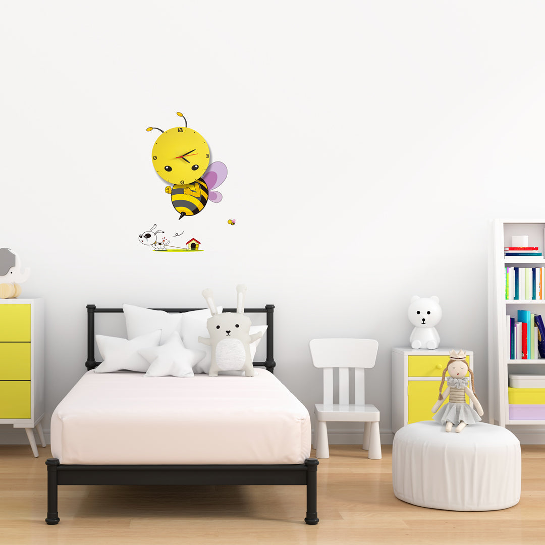 Bee Led Childrens Clock Lamp Charming Fun Night Light Ultra Low Consumption 0.6w Colourful Wall Decals Create A 3d Effect
