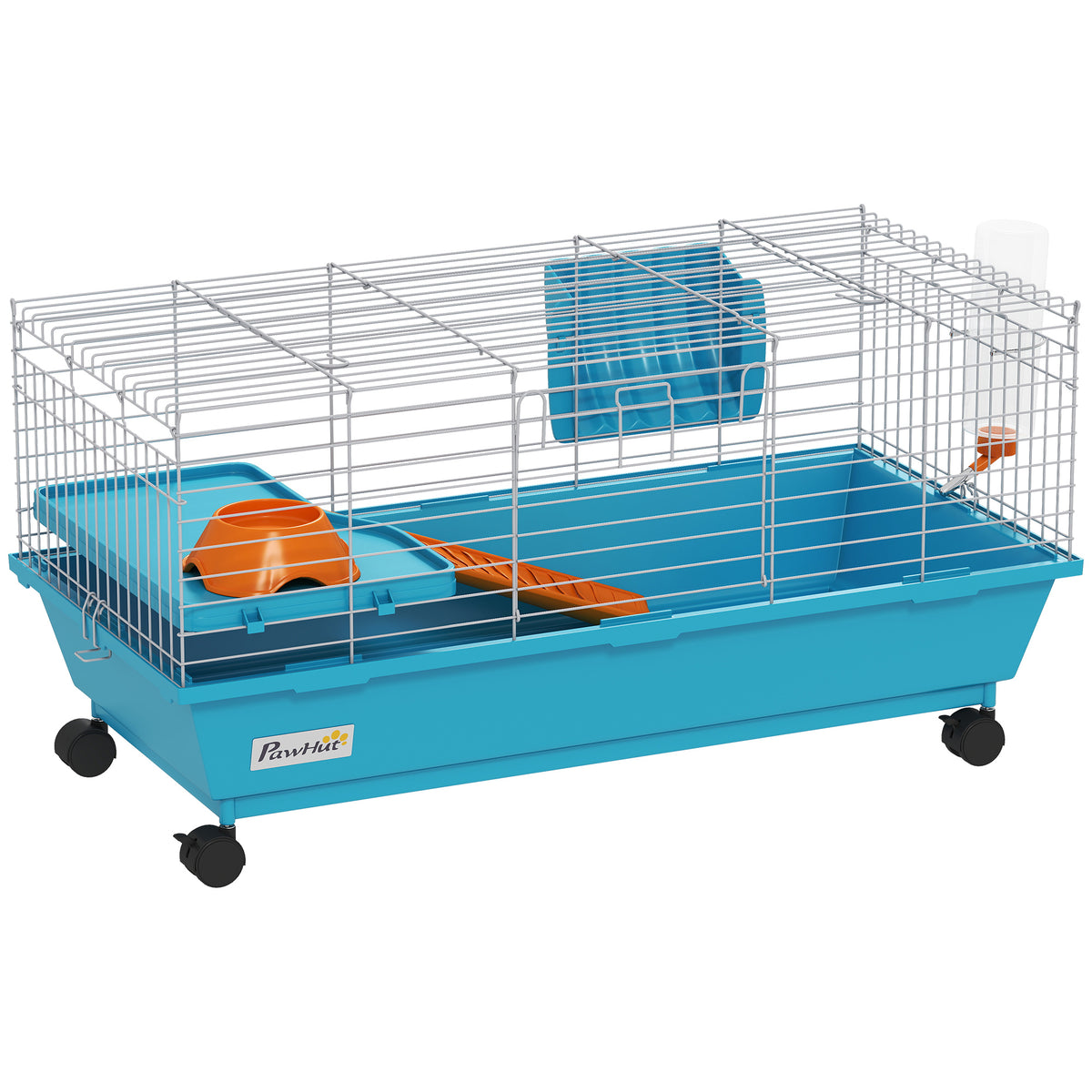 PawHut Small Animal Cage , Rabbit Cage With Wheels And Water Bottle
