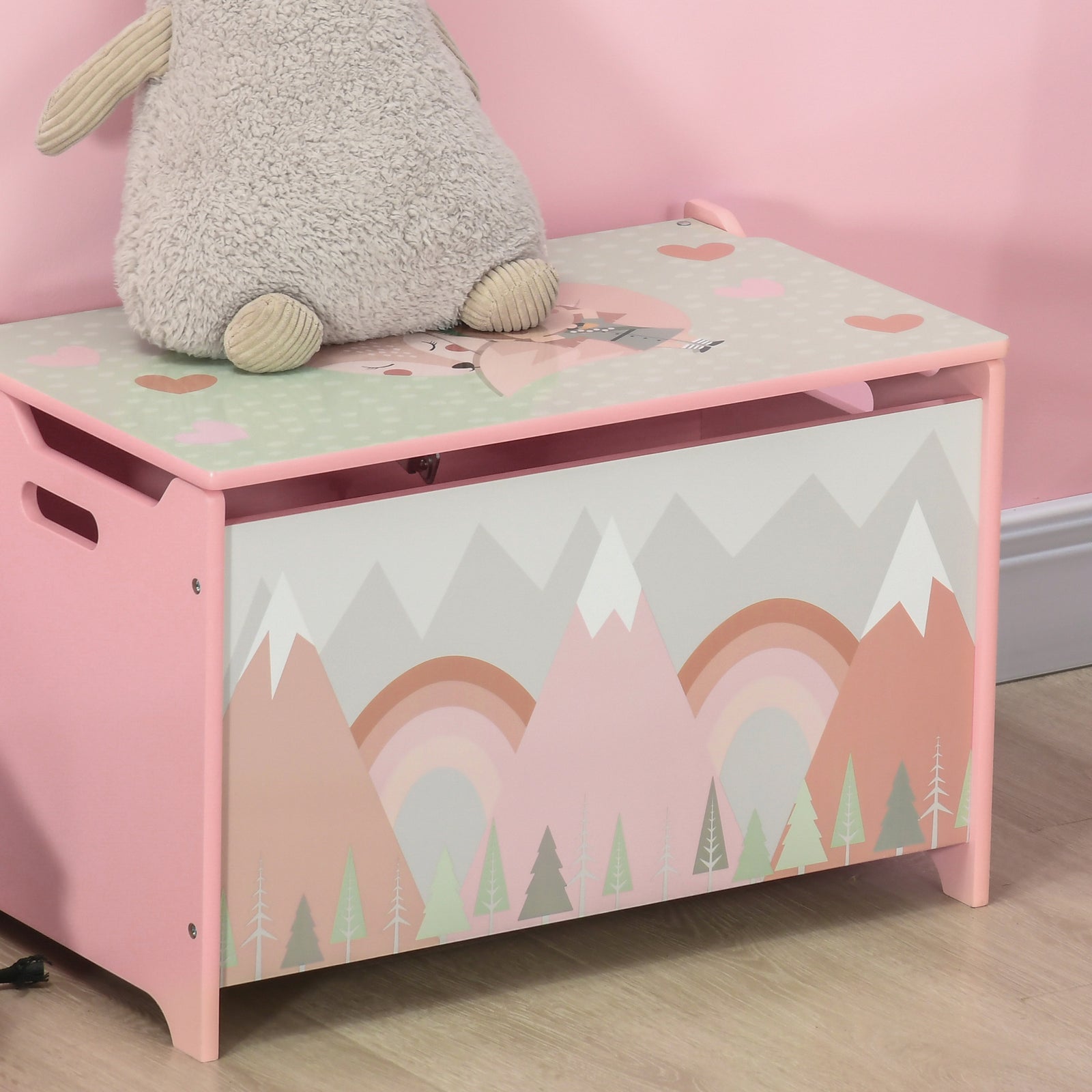 Toy Box, Kids Toy Chest With Lid, Safety Hinge | Pink