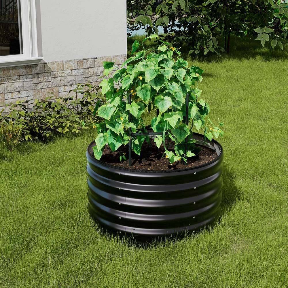 80cm Dia X 40cm/80cm H Outdoor Round Metal Raised Garden Bed Outdoor Planter Box | Small | Anthracite