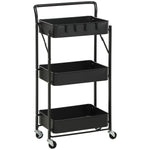 HOMCOM Rolling Utility Cart With 3 Mesh Basket 4 Hooks For Kitchen