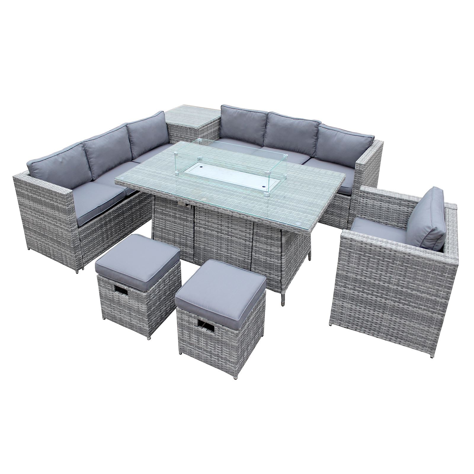 Malta Rattan 9 Seat Firepit U-shape Sofa Set | Mixed Grey