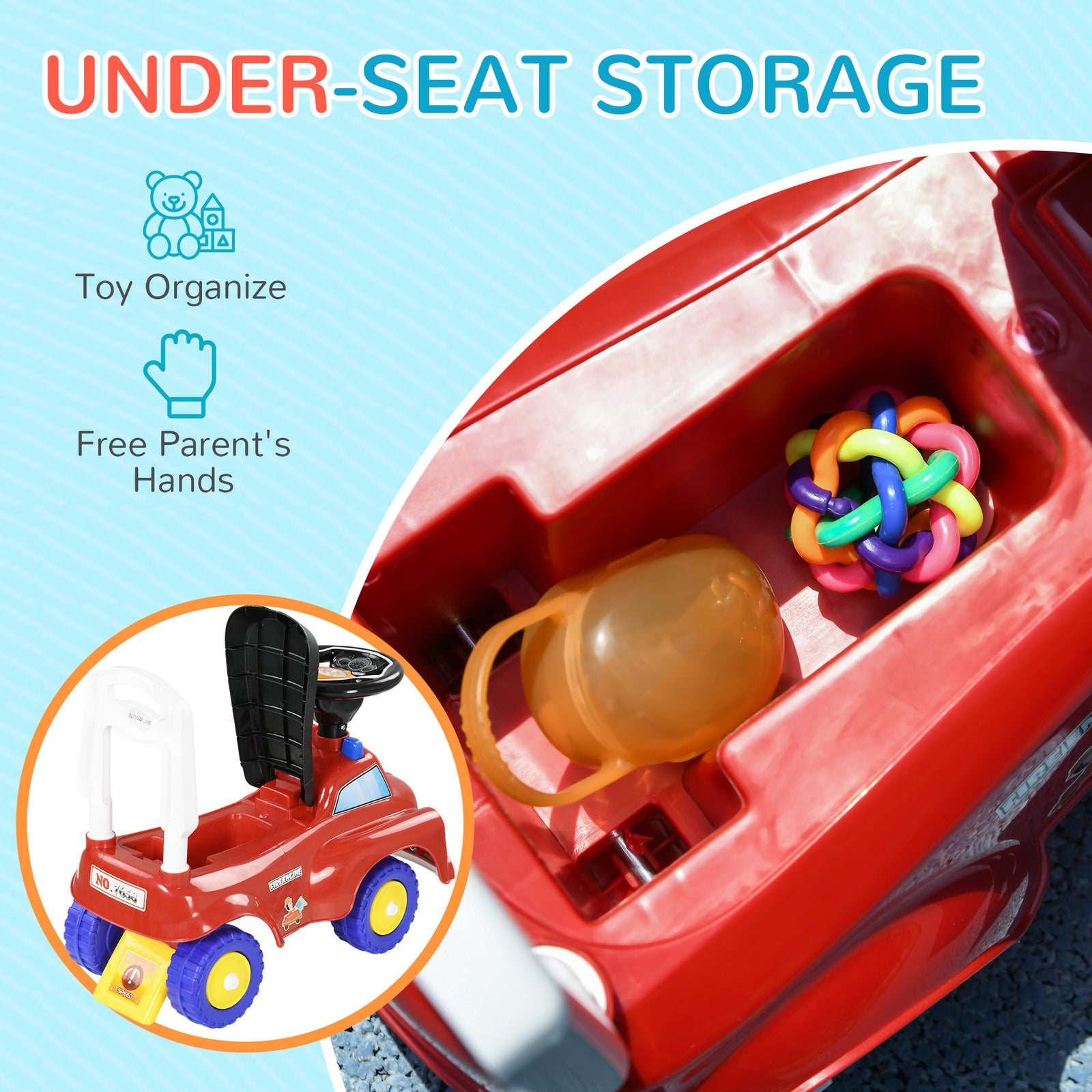 Ride On Car Foot To Floor Design With Under Seat Storage, Red