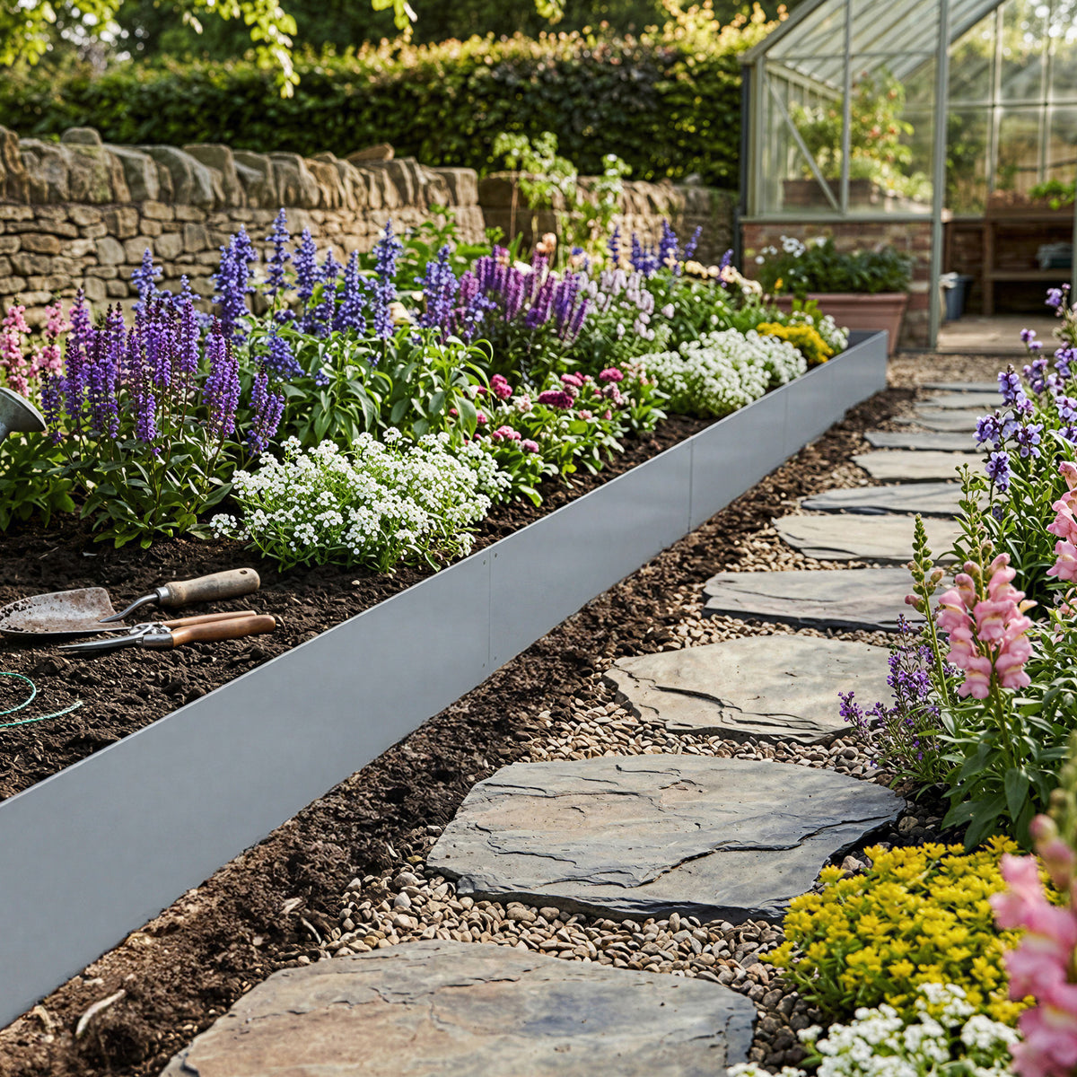 5-piece Galvanised Steel Lawn Edging Set With Serrated Edge | Grey