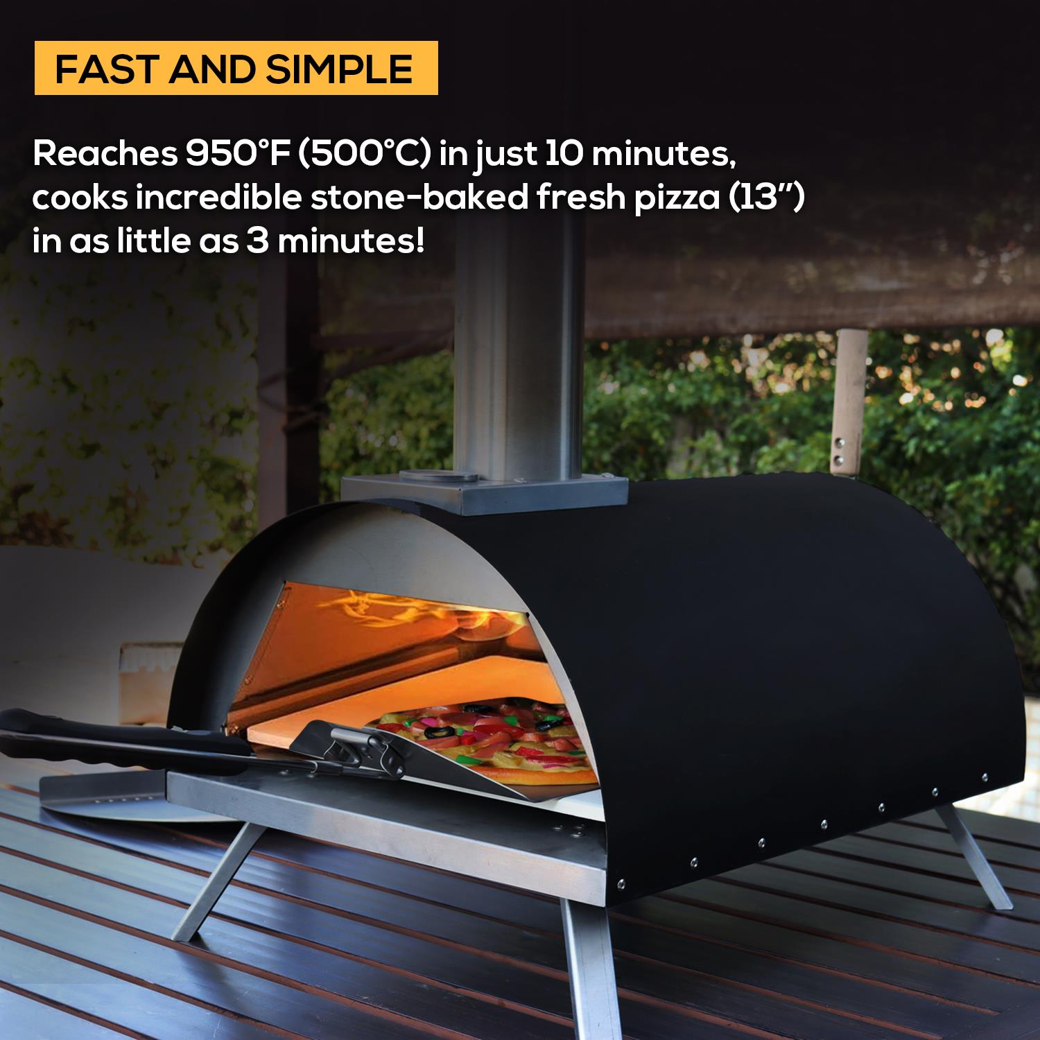 Pizza Oven Built-in Thermometer W/ Rain Cover & Pizza Paddle, Black/silver