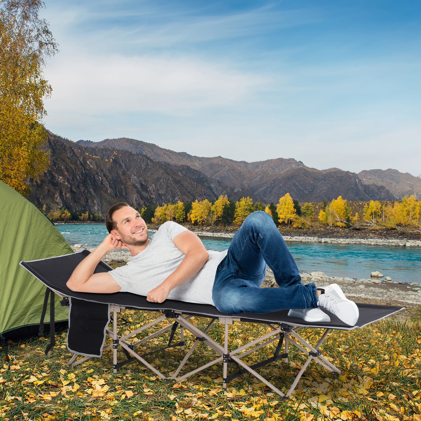 Single Person Folding Camping Cot Portable Camp Sleeping Bed | Black