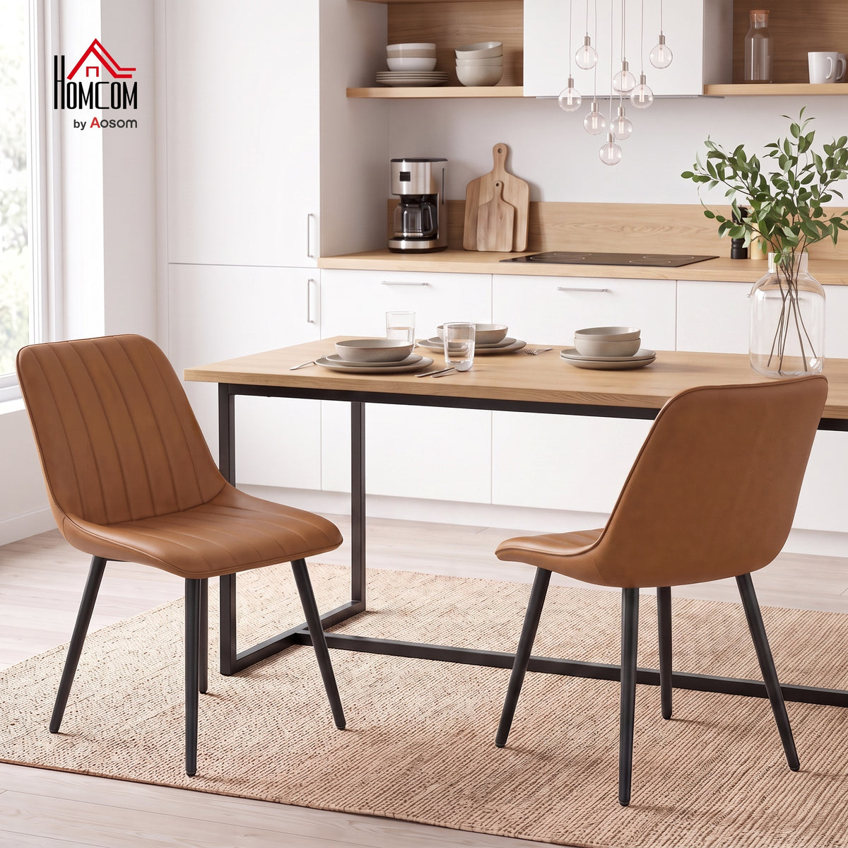 Faux Leather Upholstered Kitchen Chairs With Metal Legs | Brown