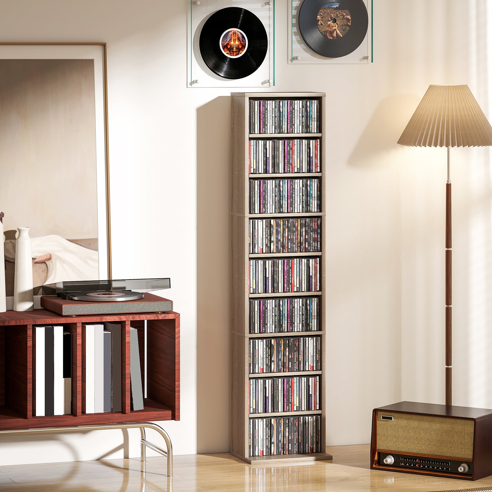 260 Cd Storage Unit 120 Dvd Storage Tower With 9 Compartments | Natural