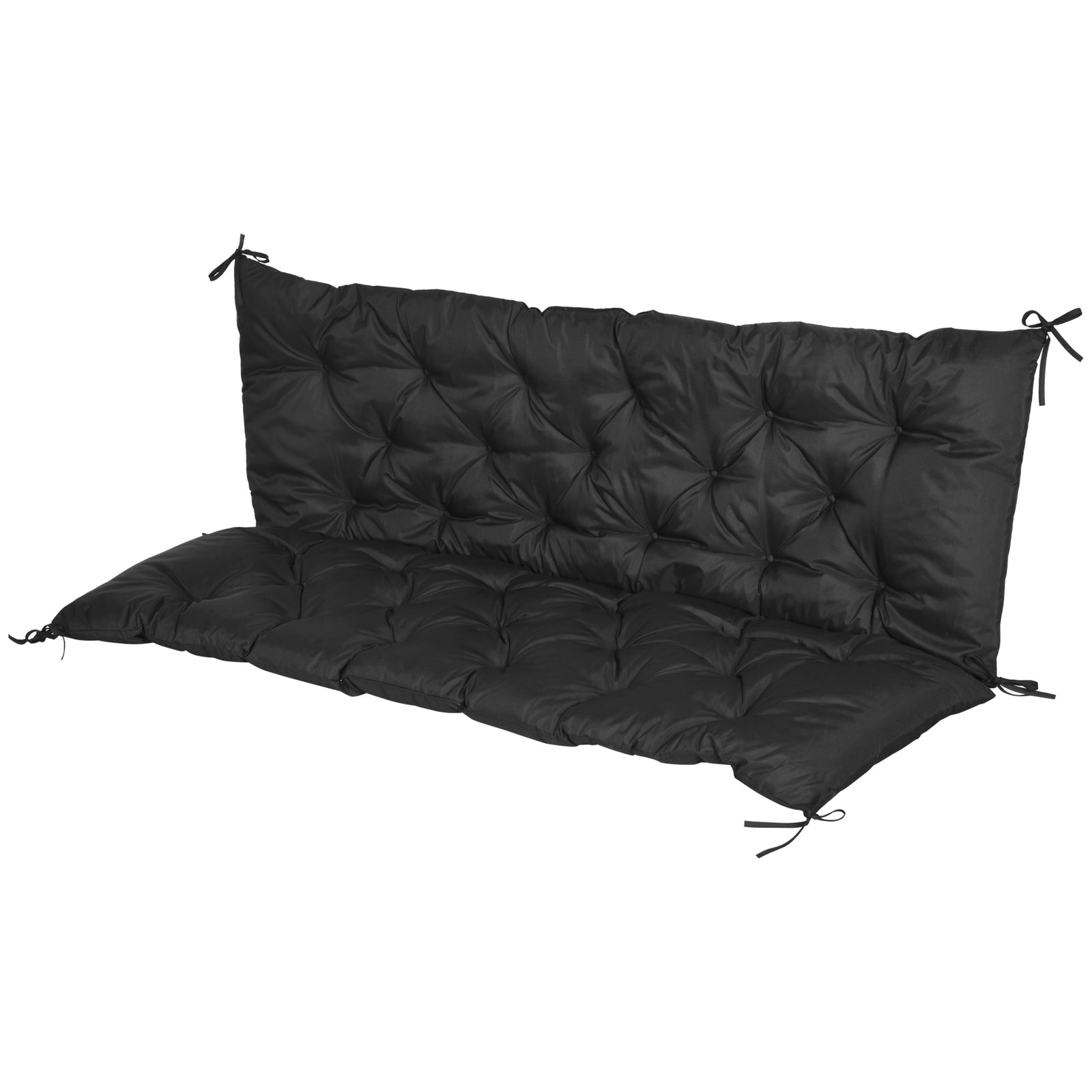 3 Seater Garden Bench Cushion Outdoor Seat Pad With Ties | Black