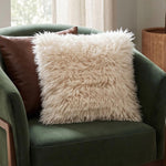 Faux Mongolian Fur Cushion, 40 X 40cm | 40cm x 40cm | Cream